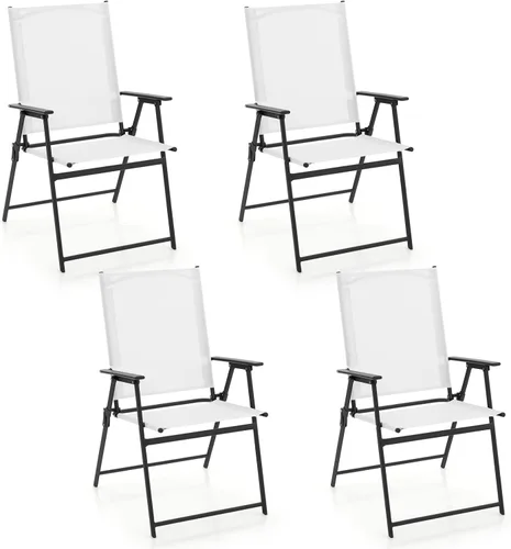 Vista 12 de Giantex Juego de 2 sillas plegables para patio, sillas de césped al aire libre con marco de metal a prueba de óxido, sillas de comedor portátiles