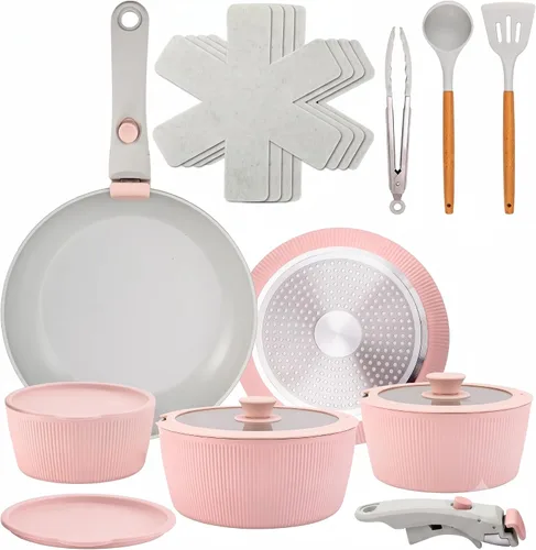 Vista 8 de NutriChef Juego de ollas y sartenes de 11 piezas, juego de utensilios de cocina antiadherentes con revestimiento de cerámica, asas frías al tacto