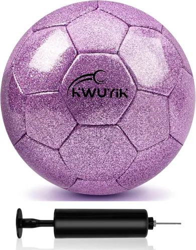 Vista 9 de Balón de fútbol de talla 3, 4, 5, con purpurina rosa, dorado, morado, con bomba, pelota de fútbol juvenil para niños pequeños, balón de fútbol