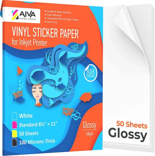 Vista 12 de Papel adhesivo de vinilo para imprimir - Papel impermeable para calcomanías para impresora de inyección de tinta - 30 hojas autoadhesivas - Blanco