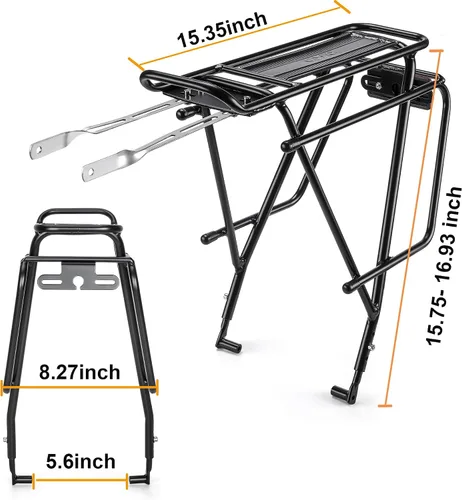 Vista 5 de CXWXC Portaequipajes trasero para bicicleta - Portaequipajes de carga para bicicleta para montaje de freno de disco/freno sin disco - Portaequipajes