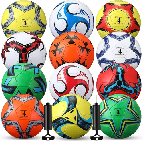 Vista 7 de Lunmon 12 pelotas de fútbol a granel con 2 bombas, tamaño oficial, pelota de fútbol desinflada para interior y exterior, juego deportivo