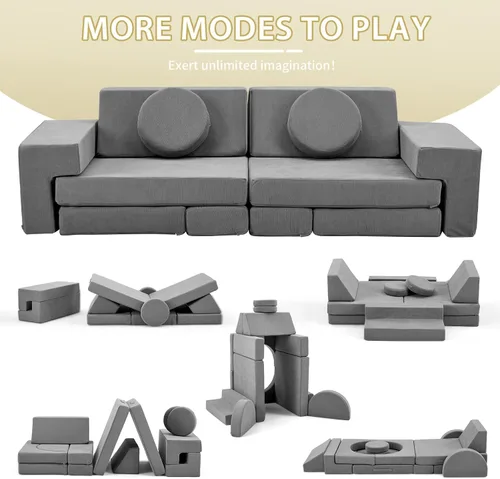 Vista 10 de Karl home Sofá infantil de 14 piezas, sofá modular de espuma para niños, color gris