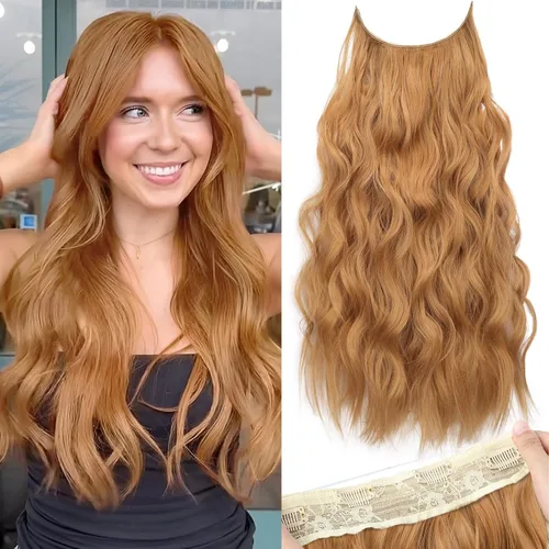 Vista 24 de KooKaStyle - Extensiones de cabello con hilo invisible, diadema transparente, ajustables, 4 clips fijadores, cabello largo y ondulado de 12