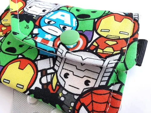 Vista 4 de Birth Control Case Sleeve with Snap Closure and Optional Keychain Clip - Superheroes