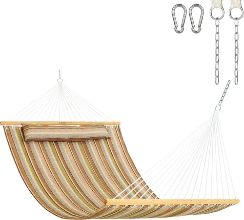 Vista 13 de Lazy Daze Hammocks - Hamaca doble de tela acolchada de 12 pies con barras de suspensión y almohada desmontable, capacidad de carga de 450 libras