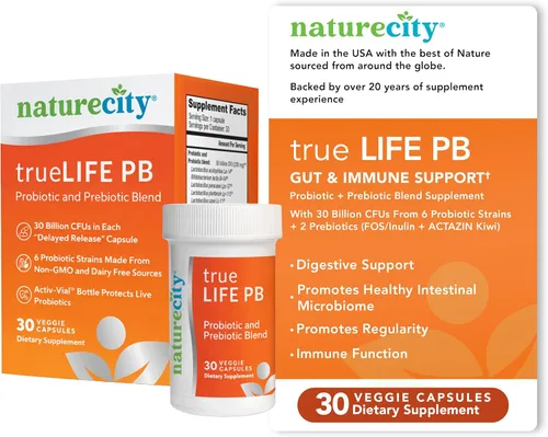 Vista 8 de NatureCity True-Life-PB - Mezcla de prebióticos y probióticos para mujeres y hombres, suplementos digestivos para la salud intestinal para mujeres