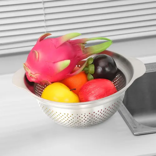 Vista 8 de Thickened Stainless Steel Colander Strainer with Deep Basin and Reinforced Bottom for Efficient Draining and Washing of Pasta Fruits and Vegetables
