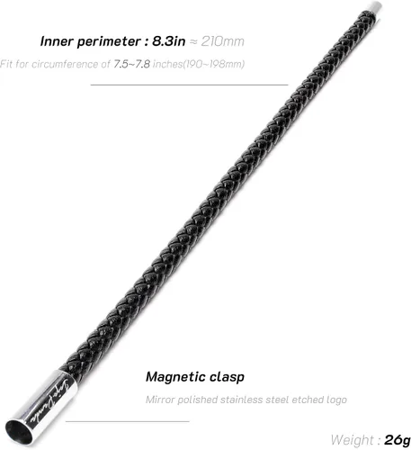 Vista 4 de JOJOPANDA Pulsera trenzada de cuero unisex simple con cierre magnético de logotipo grabado de acero inoxidable