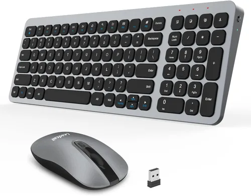 Vista 7 de LeadsaiL Combo de teclado y mouse inalámbricos, juego de mouse y teclado inalámbricos ergonómicos para computadora, mouse y teclado compacto y Rosa