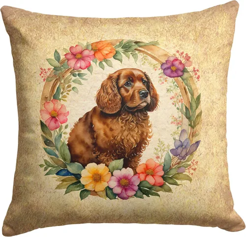 Vista 128 de Caroline's Treasures DAC2072PW1414 Affenpinscher and Flowers - Almohada decorativa de tela, lavable a máquina, para interiores y exteriores