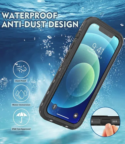 Vista 6 de Funda impermeable diseñada para iPhone 12 Mini, funda de cuerpo completo a prueba de golpes con protector de pantalla, a prueba de polvo para iPhone