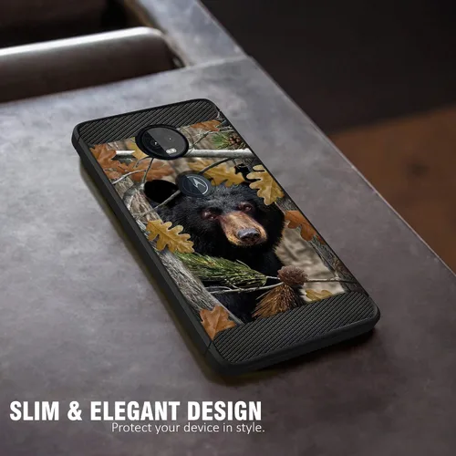 Vista 4 de CasesonDeck Bear - Funda compatible con Motorola Moto G7 Power/Moto G7 Supra, serie Hunters, delgada, sin volumen, textura de fibra de carbono