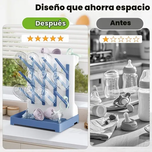 Vista 3 de Estante de secado de biberones: soporte vertical para botellas grandes que ahorra espacio, estante de secadora de pie Boon, accesorio para bebés