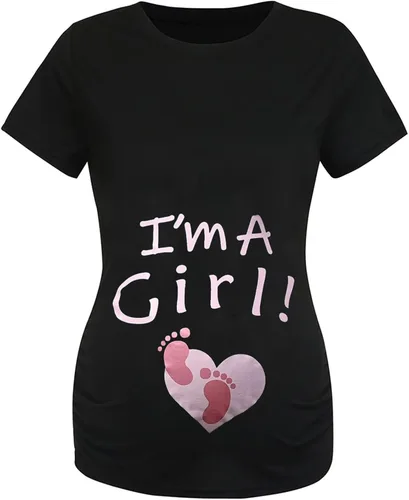 Vista 3 de Camiseta de maternidad con cuello redondo para mujer diseño gráfico para embarazada
