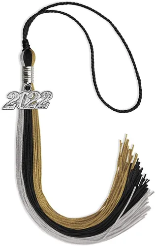 Vista 93 de Endea Graduation Borla de triple color con gota de fecha plateada (negro/dorado/granate, 2020)