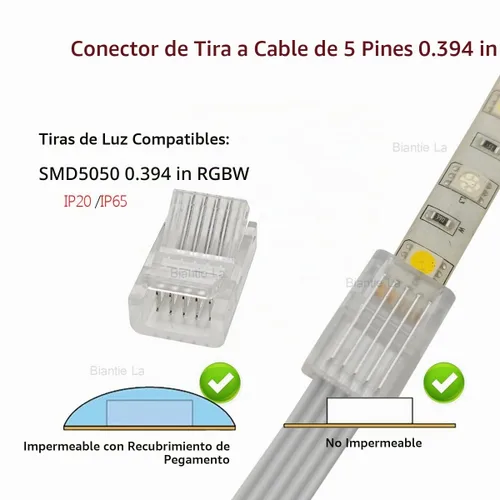 Vista 3 de 5 Pin 0.394 in RGBW LED tira a cable conector Solderless Clips