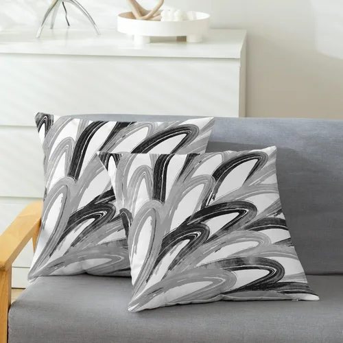Vista 5 de CaliTime Juego de 2 fundas de almohada decorativas de vellón de dos tonos con plumas abstractas para sofá, cama, decoración de casa rural, 16 x 16