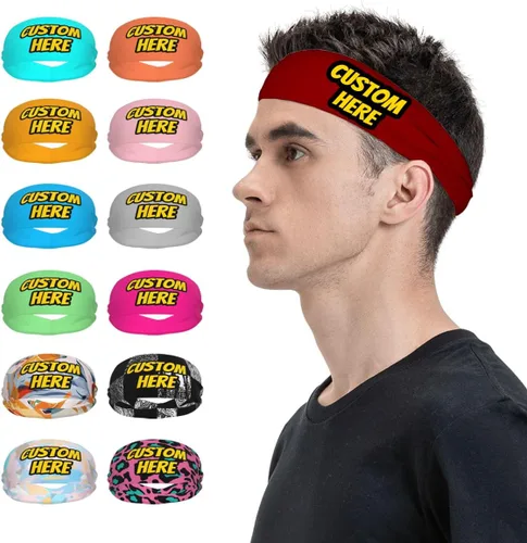 Vista 34 de Diadema deportiva personalizada para añadir cualquier foto texto, logotipo, personalizable, bandas elásticas que absorben la humedad para mujeres