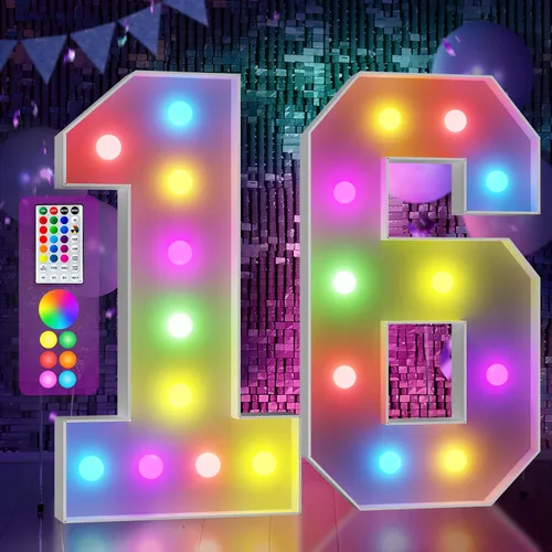 Vista 11 de Imprsv Letras coloridas de marquesina de 3 pies y letras grandes iluminadas RGB con control remoto, decoraciones de fiesta de cumpleaños Carta