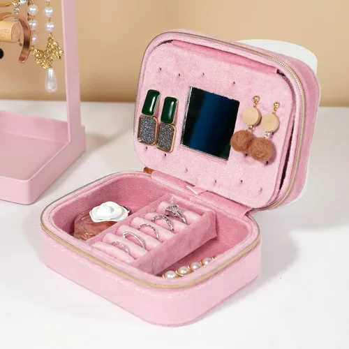 Vista 6 de ProCase Joyeros de terciopelo de felpa organizador compacto de joyas de viaje caja de joyería pequeña para mujer estuche de almacenamiento portátil
