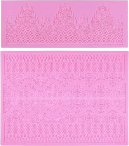 Vista 2 de Moldes de encaje en relieve, juego de 2 moldes de silicona con diseño de flores de varios círculos, decoración de pasteles de boda, molde de A-Rosa
