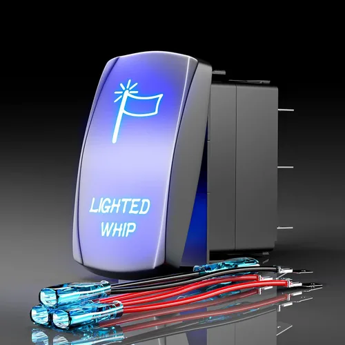 Vista 11 de Interruptor basculante de luces de conducción, SPST interruptor de palanca grabado con láser de 5 pines con LED azul y cables de puente, 12 V/24 V