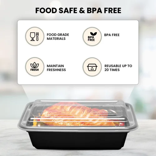 Vista 3 de Klex 50 juegos de recipientes de 16 onzas con tapas herméticas, sin BPA, contenedor de plástico reutilizable para alimentos, 16 onzas