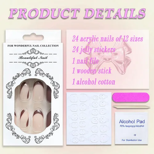 Vista 3 de Uñas postizas cortas a presión, uñas postizas de otoño con punta francesa, color marrón, cobertura completa, con diseños de remolinos marrones, uñas