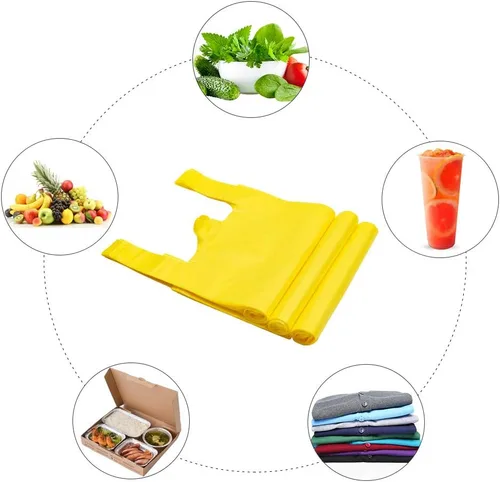 Vista 6 de LazyMe Bolsas de plástico para camisetas, bolsas de plástico con asas a granel para compras de comestibles y al por menor, bolsas de plástico