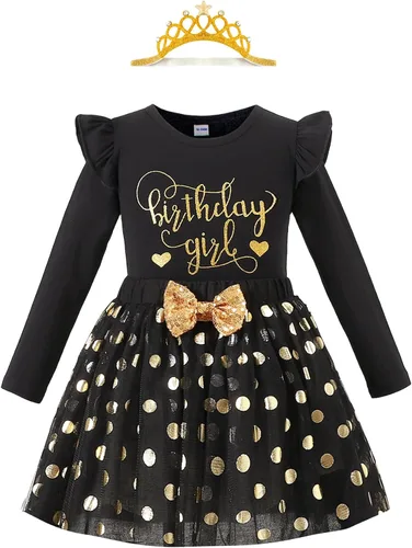 Vista 7 de LYSMuch Conjunto de ropa de cumpleaños para niñas, princesa, camisa de manga larga con malla y falda de burbuja con tutú