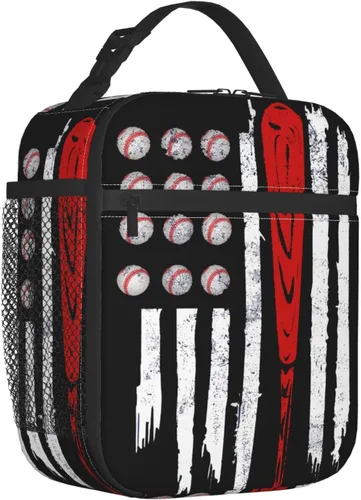 Vista 2 de Lonchera de béisbol con bandera estadounidense, bolsa de almuerzo deportiva, reutilizable, bolsa de mano para mujeres y hombres, picnic y viajes
