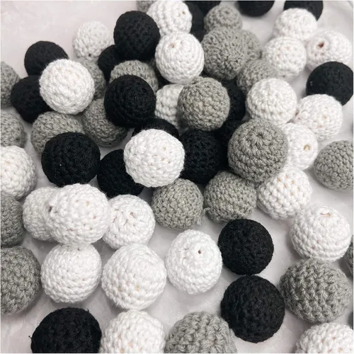 Vista 8 de Cuentas de ganchillo de algodón de madera de 0.630 in, 50 cuentas de colores mezclados para bricolaje collar pulsera