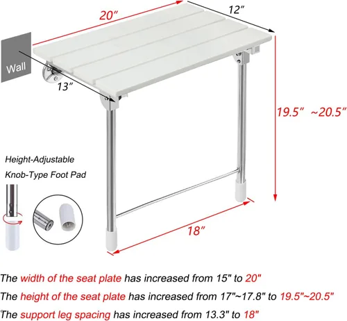 Vista 3 de Asiento de ducha plegable con montaje en pared - Plegable hacia arriba y hacia abajo, banco para personas con discapacidad para personas mayores