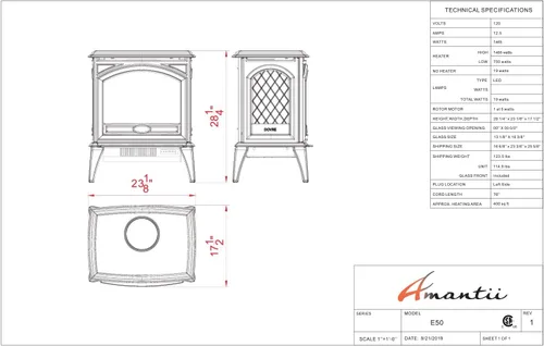 Vista 6 de Chimenea eléctrica interior Freestand de hierro fundido E-50