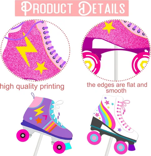 Vista 4 de 36 piezas de patines de ruedas para cupcakes, decoración de fiesta de cumpleaños, estilo retro, hip hop, temática de patinaje, para cupcakes para 80