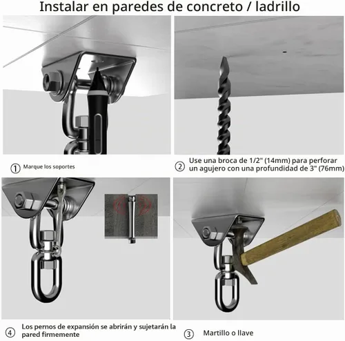 Vista 6 de Kit de Colgamiento de Hamaca Velomill, Capacidad de 454 kg, Gira 360°, Gancho Ultra Resistente para Columpio, Silla, Múltiples Gimnasios Interiores