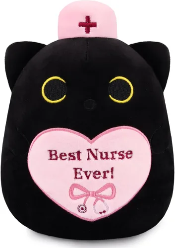 Vista 15 de Regalos para mujeres y niños, peluche de gato negro de 8 pulgadas, animales de peluche con texto en inglés "Get Well Soon", peluches de gato kawaii