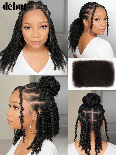 Vista 2 de Extensiones de cabello 100 % humano afro afro rizado a granel color castaño caoba a granel, 3 paquetes de 4.23 oz, extensiones de cabello rizado