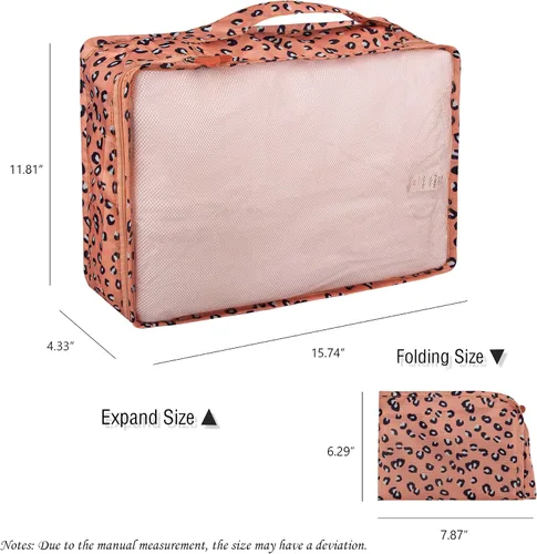 Vista 3 de Juego de cubos de embalaje, 2 organizadores de embalaje para maletas (leopardo rosa)