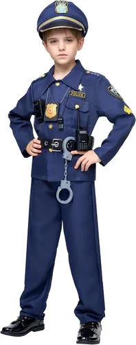 Vista 3 de JOYIN Disfraz de Halloween de policía para niños, disfraz de oficial de policía para niños, atuendo de policía para niños para juego de rol