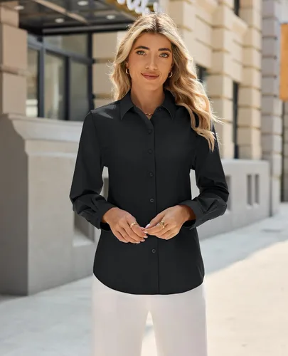 Vista 2 de siliteelon Camisas de vestir con botones para mujer, camisas de vestir de manga larga para mujer, camisas de trabajo de algodón de ajuste regular