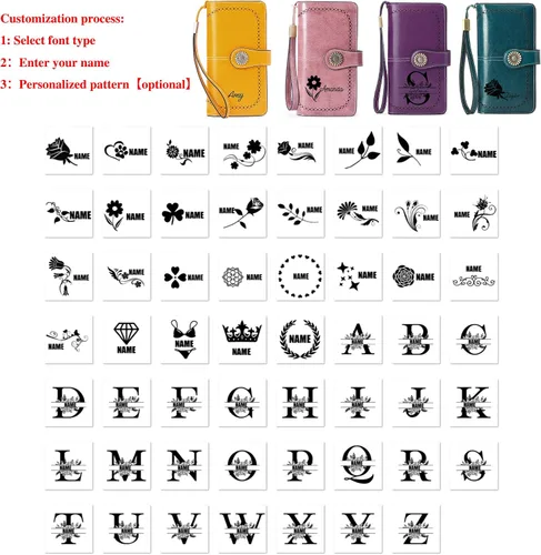Vista 7 de Cartera de pulsera personalizada, carteras con nombre grabado personalizado con bloqueo RFID, gran capacidad, cartera de mano para tarjetas