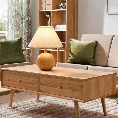 Vista 2 de lámpara de mesa de madera para recámara, lámpara de escritorio pequeña con pantalla de tela de lino para sala de estar, lámparas de ambiente