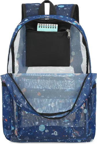Vista 7 de CAMTOP Mochila de malla para niños y niñas, mochila transparente para preescolar, mochila casual para escuela, playa, viajes, deportes, Azul