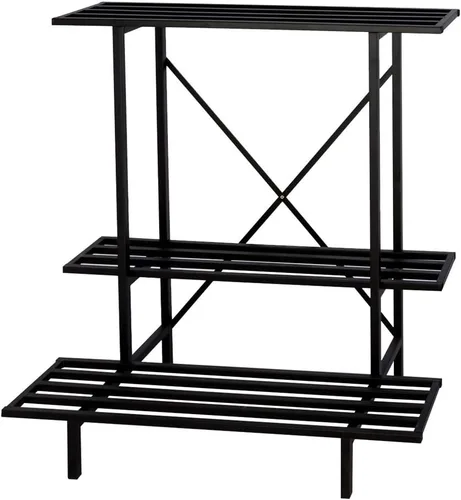 Vista 6 de Zhongma Soporte para plantas de 3 niveles que ahorra espacio, resistente para balcón, hogar, jardín, soporte de metal resistente para plantas