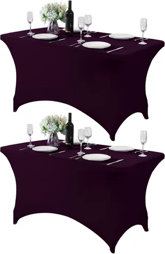 Vista 160 de Mantel de elastano para mesa de 6, 4 o 8 pies, universal, ajustable, para fiestas, banquetes, bodas y eventos, color verde manzana