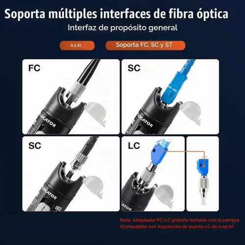 Vista 5 de VFL Localizador visual de fallas, medidor de probador de cable de fibra óptica de 49.7-62.1 mi con conector universal de 0.098 in FC macho a LC