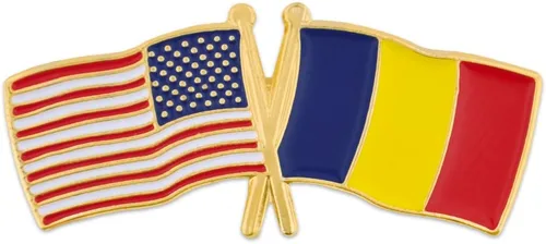 Vista 173 de PinMart Pin de solapa esmaltado con bandera de la amistad cruzada de Estados Unidos y el mundo