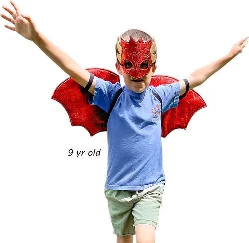 Vista 5 de Dragon Costume with Wings Mask and Tail Birthday Party Gift Kids Halloween Costume Set or Pretend Play Dress Up Costume Ages 4-8